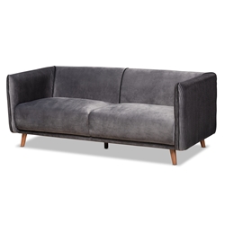Baxton Studio Beacher Modern and Contemporary Grey Velvet Fabric Upholstered and Walnut Brown Finished Wood Sofa